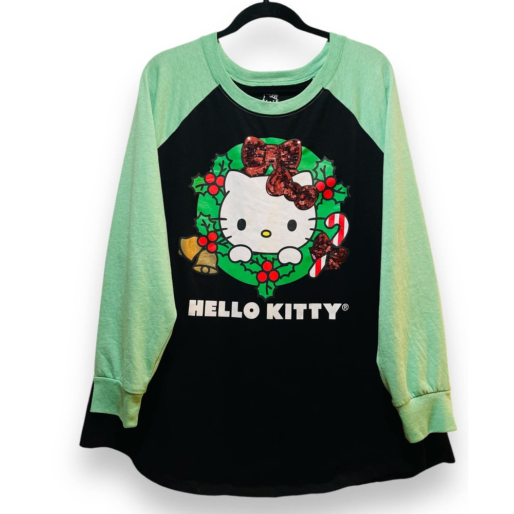 New Torrid 2 (2X 18/20) Hello Kitty Christmas Holiday Sequin Long Sleeve T Shirt